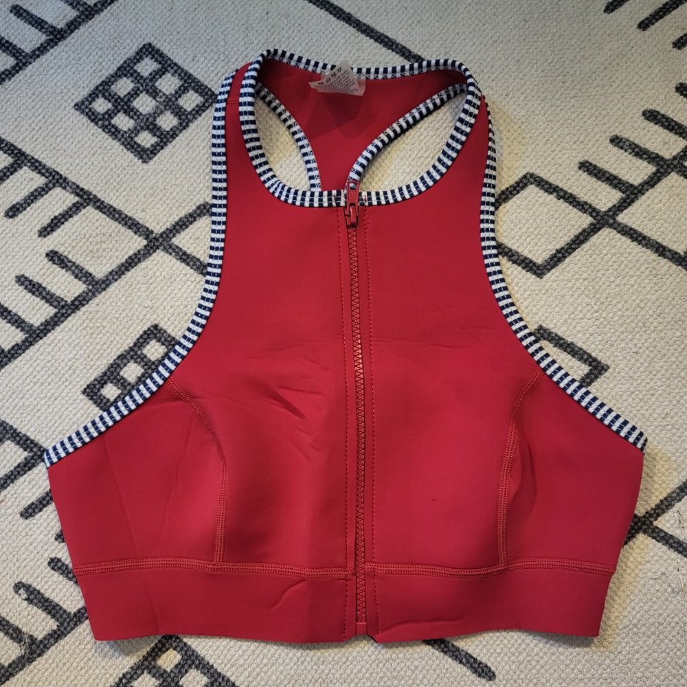 Duskii Saint Tropez Bikini Top Front Zip Red White Large